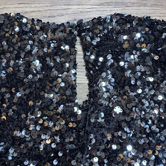 Alex Marie Sequined Blouse Stretch Short Sleeve Lined Party Top Black Womens XL - Picture 16 of 16